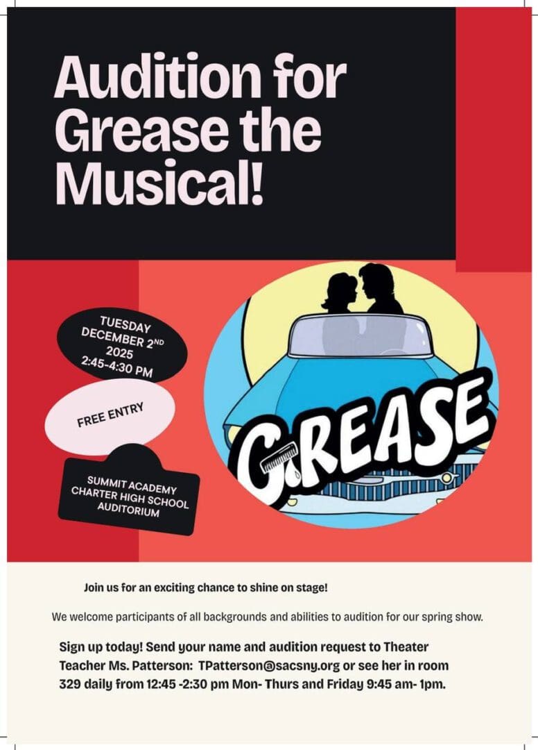 Audition poster for Grease the Musical.