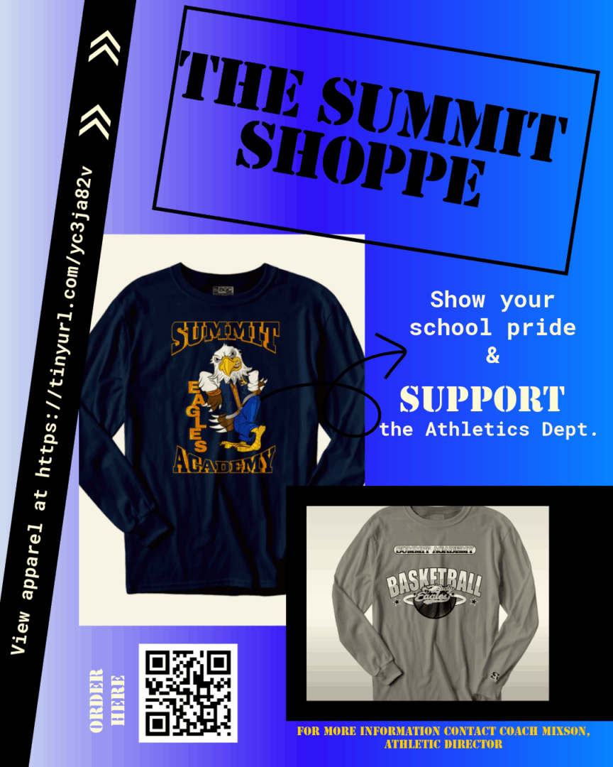 Summit Shoppe apparel promotion with QR code.